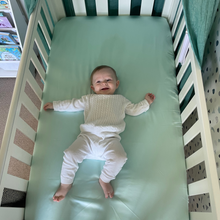 Load image into Gallery viewer, mint cotbed/toddler bed sheet
